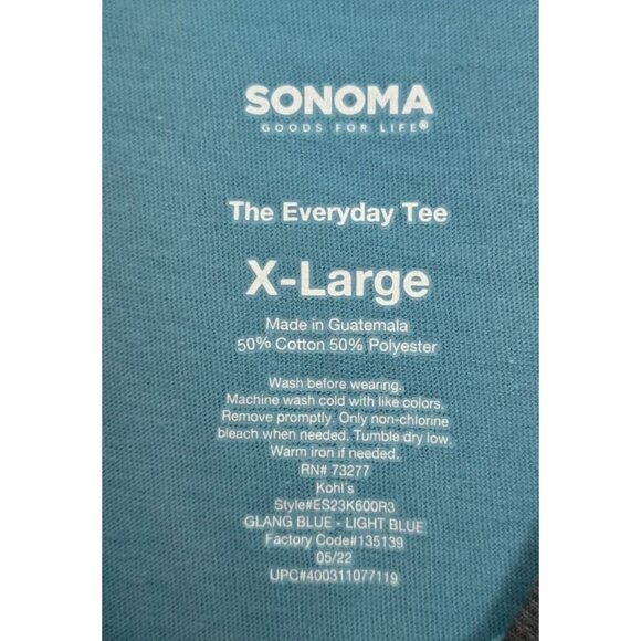 Sonoma Mens Everyday Tee XL Light Blue & Gray 50% Cotton 50% Polyester Long Slee - Picture 3 of 3